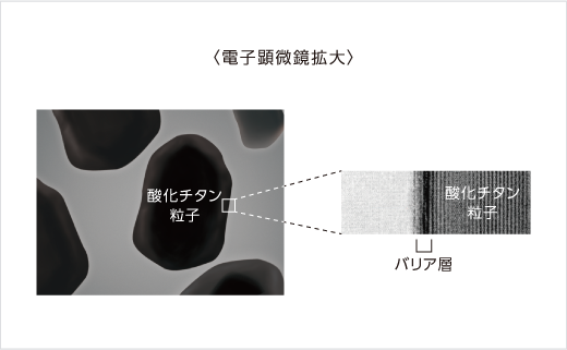 従来のラジカル制御形白顔料の電子顕微鏡写真