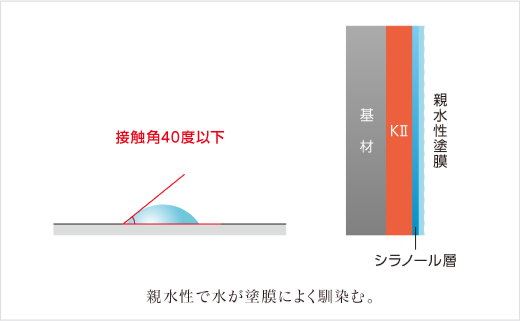 親水性で水が塗膜によく馴染む。